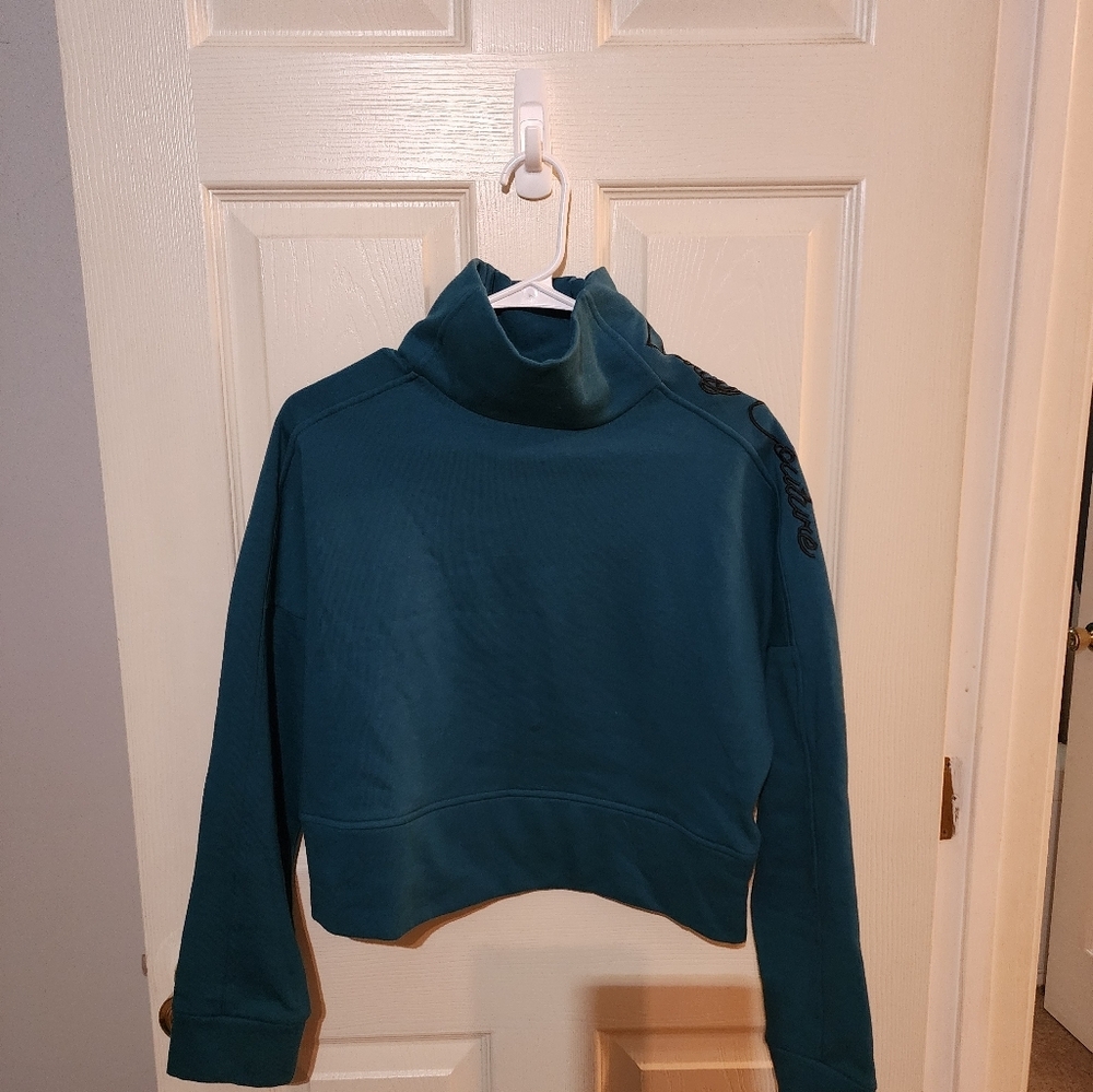 Juicy Couture Cropped Funnel Neck Sweatshirt, Teal Small